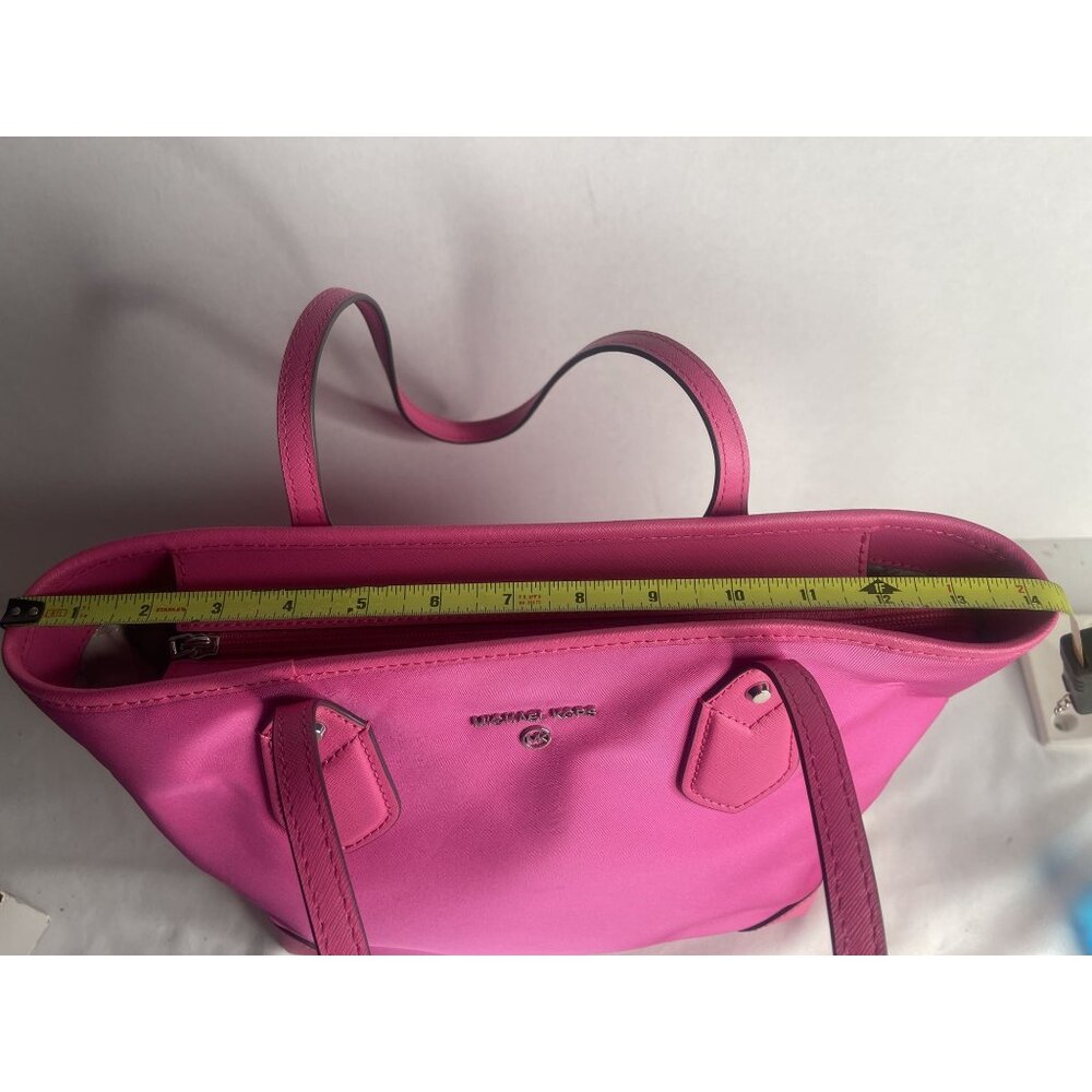 Michael Kors Pink‎ Nylon Saffiano Leather Small Tote Bag 30H1SV0T1C Zip Top - Picture 6 of 8